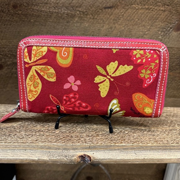 Brighton Zip-Around Wallet – Red Butterfly Print with Leather Trim - Picture 2 of 7